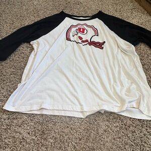 White and Black Raglan Shirt with Red Logo